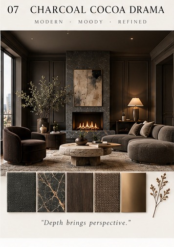 Charcoal Cocoa Drama palette — modern, moody, refined
