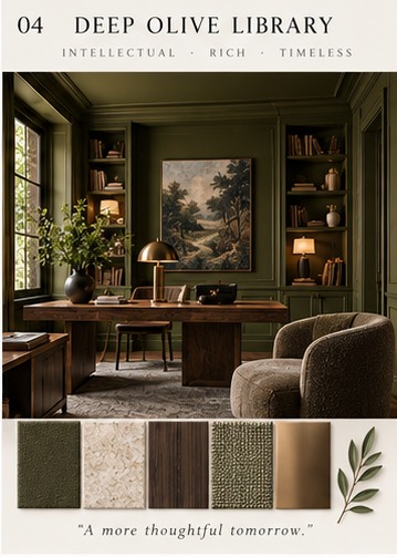 Deep Olive Library palette — intellectual, rich, timeless
