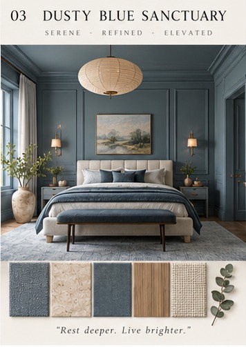 Dusty Blue Sanctuary palette — serene, refined, elevated