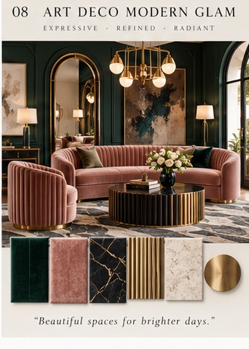 Art Deco Modern Glam style — expressive, refined, radiant
