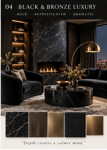 Black and Bronze Luxury style — bold, sophisticated, dramatic