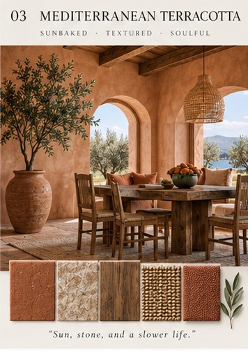 Mediterranean Terracotta style — sunbaked, textured, soulful