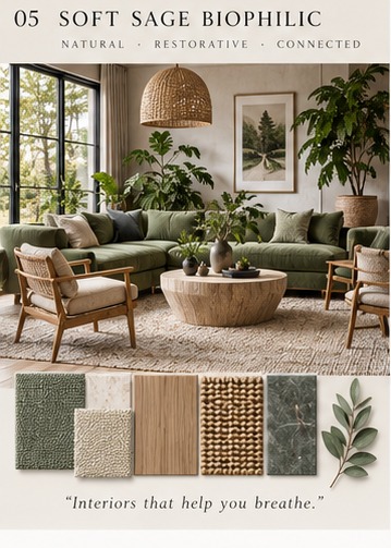 Soft Sage Biophilic style — natural, restorative, connected