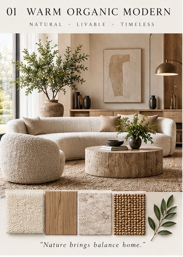 Warm Organic Modern style — natural, livable, timeless